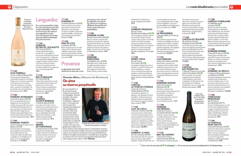 Article sur le Ste Victoire rosé du Domaine Jas Monges dans la Revue des Vins de France de juin 2026