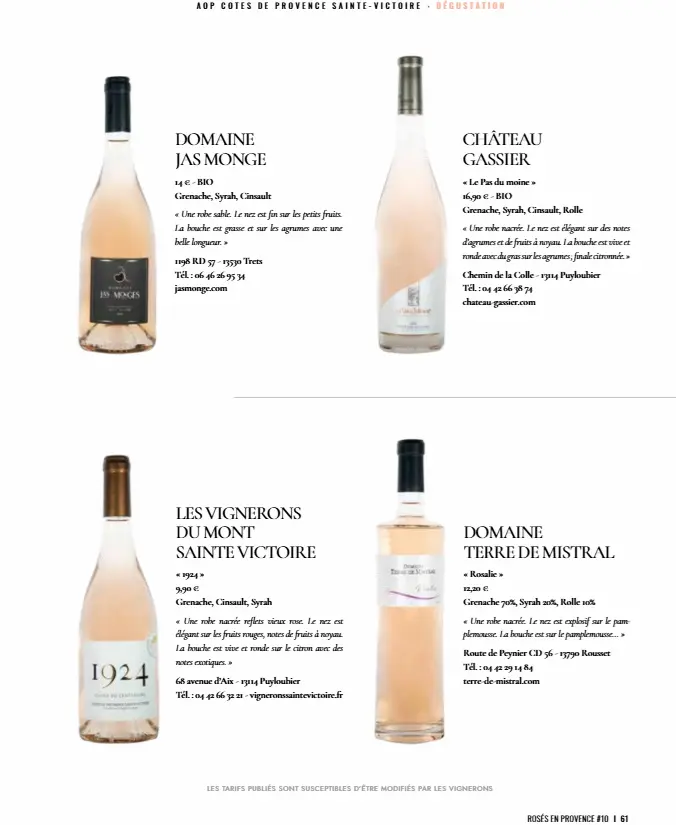 Article sur le Ste Victoire rosé du Jas Monges dans le magazine rosés en Provence de 2024